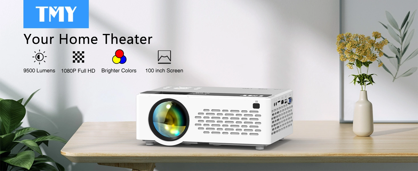 TMY Projector 9500 Lumens with 100" Projector Screen